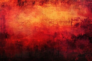 Poster - Fiery sunset background in vivid crimson and orange tones. Features textured grain overlays and dramatic sky patterns.