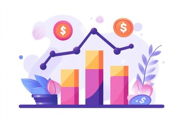 Poster - Financial growth strategy with upward arrow graphs representing interest rates, dividends, and monetary planning