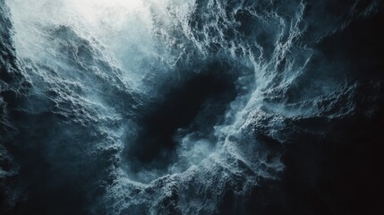 Poster - A stunning abstract close-up of swirling clouds resembling a whirlpool in deep shades of blue and black.