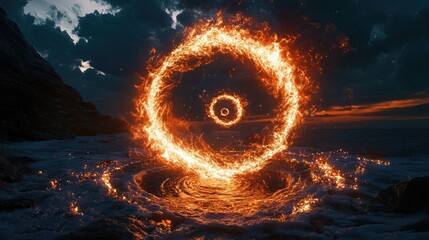 Poster - Flames forming a spiral pattern in the air against a dark backdrop