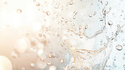 Wall Mural - Sparkling water splash with droplets and bokeh.