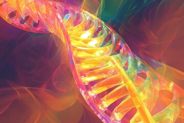 Poster - Glowing DNA helix rendered in a vibrant digital style against a high-tech background.