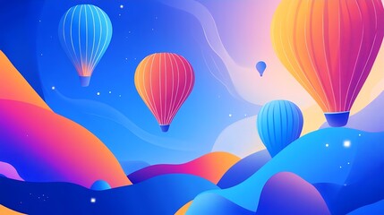 Wall Mural - Vibrant Hot Air Balloons Soaring Over Colorful Landscape