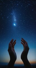 Wall Mural - the background is the night sky with stars and moon, creating an atmosphere of tranquility for praye