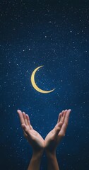 Wall Mural - the background is the night sky with stars and moon, creating an atmosphere of tranquility for praye