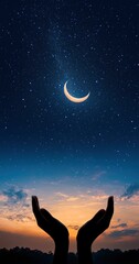 Wall Mural - the background is the night sky with stars and moon, creating an atmosphere of tranquility for praye
