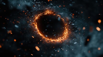 Poster - A mesmerizing fiery vortex in dark space, with sparks and particles swirling around.