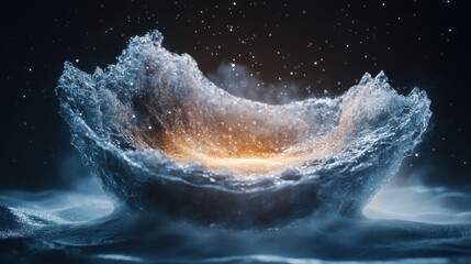 Poster - A mesmerizing splash of water illuminated with a warm glow, creating an enchanting, abstract scene.