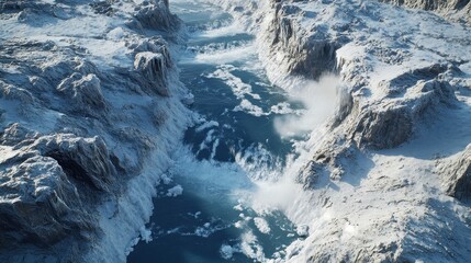 Sticker - Snowy Mountains with a River Rushing Through