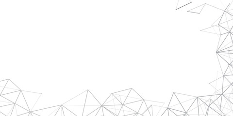Poster - Abstract Black and White Modern Cloud Computing and Digital Network Connections, IT or Technology Design - Polygonal Grid, Wire Frame Isolated on White - Wide Scale Template with Large Copyspace