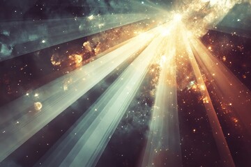Poster - Light beams streaming through abstract geometric shapes, creating a celestial atmosphere.