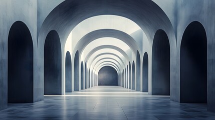 Poster - a symmetrical pattern of arched corridors in a bright minimalist museum or gallery setting the high 