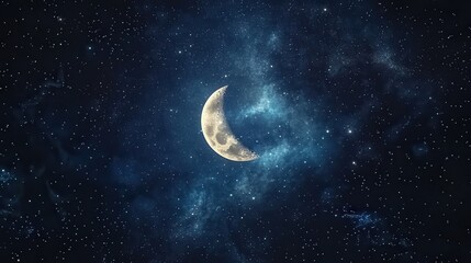 Wall Mural - a crescent moon shines brightly against a dark starry sky. ideal for space, night, or dream-themed p