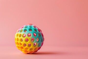 Poster - Colorful plastic sphere standing on pink background representing global issues