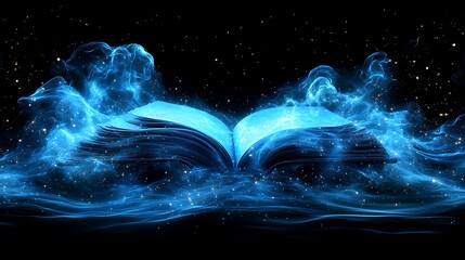 Wall Mural - Glowing Book, Magic, Space, Stardust, Fantasy, Concept Art.