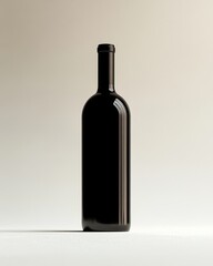 Poster - A sleek, tall black wine bottle silhouetted against a softly lit neutral background.