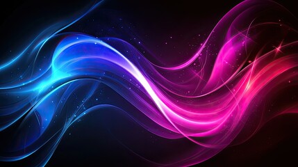 Poster - Dynamic futuristic waves forming flowing patterns in bright neon gradients on a dark background.