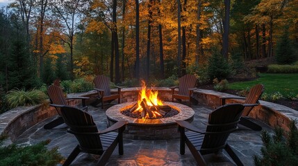 Wall Mural - Cozy Fire Pit in a Wooded Backyard