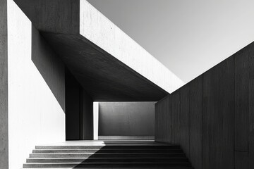 Poster - modernist architecture: a striking black and white photograph of a minimalist concrete structure, ba