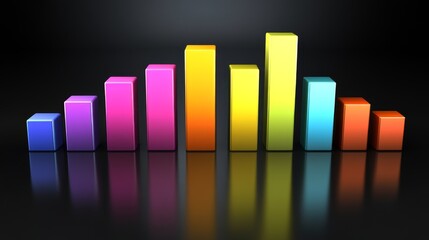 Poster - A D-rendered bar graph with rising colorful bars, symbolizing growth in market trends, with a dark and minimalistic background for contrast