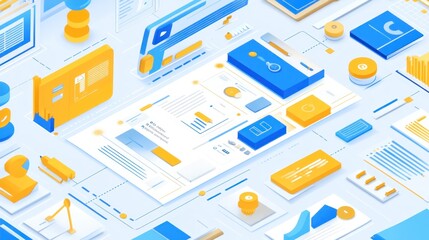 Wall Mural - Isometric Data Visualization:  A Colorful Display of Business Information and Analytics