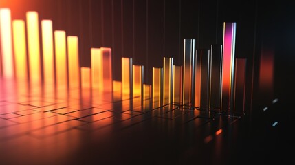 Poster - a d bar chart with rising, metallic bars in gradient shades, symbolizing growth and performance in a