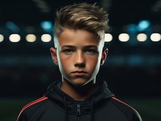 Wall Mural - Portrait of a young football player ready for action on the field