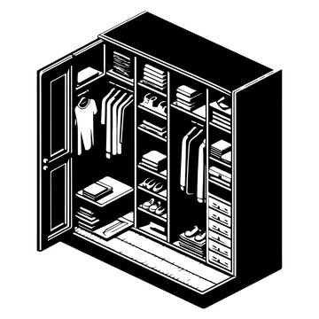 Vector silhouette Isometric wardrobe on an isolated white background