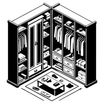 Vector silhouette Isometric wardrobe on an isolated white background