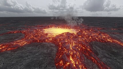 A volcanic eruption showcasing molten lava and smoke.