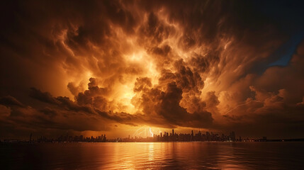 Wall Mural - Severe thunderstorm in the big city.