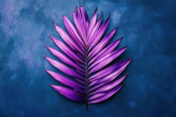 Canvas Print - Vibrant purple palm frond on dark blue background.