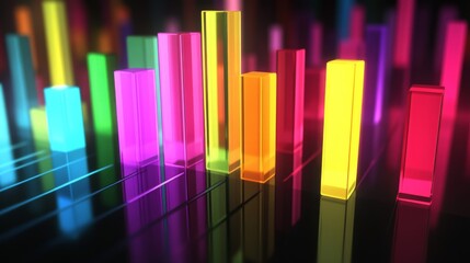 Poster - A clean, modern D bar graph with light reflections and sharp edges, showing market fluctuations in vivid colors with a sleek design