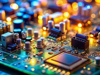 Poster - Miniature Circuit Board Closeup: Tilt-Shift Photography of Electronic Components
