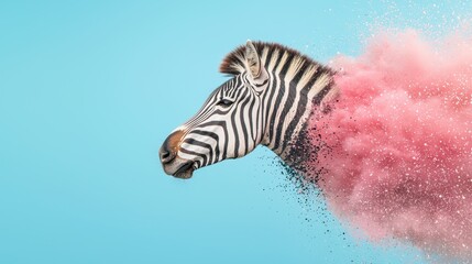 Poster - A zebra with its stripes transformed into a swirling vortex of colorful paint splatters, blending its wild nature with artistic expression and boundless creativity.