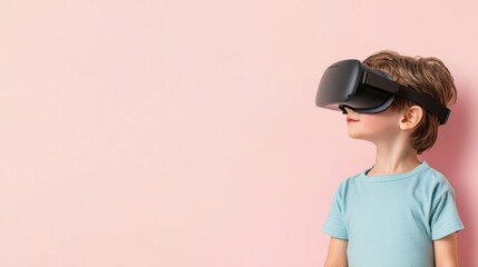 Poster - A child wearing a virtual reality headset, completely immersed in an interactive learning environment, highlighting the transformative potential of technology in education.