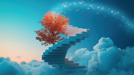 Poster - A spiral staircase ascending into a sky filled with glowing constellations, representing the never ending journey of learning and self discovery.