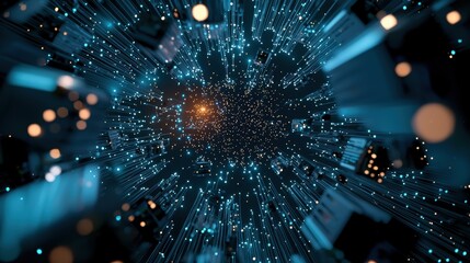 Poster - a network of interconnected devices, including smartphones, laptops, and smart home appliances, all 
