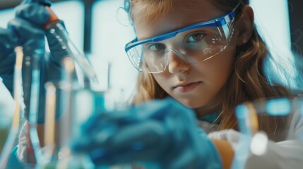 Poster - Schoolgirl handling liquids during chemistry class