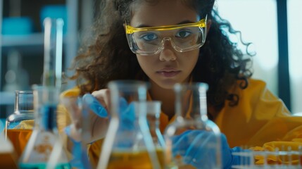 Poster - Schoolgirl handling liquids during chemistry class