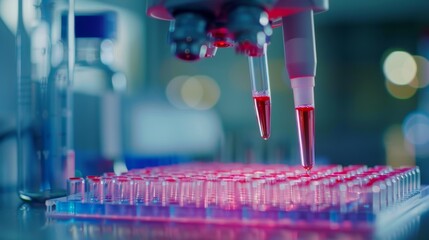 Poster - Scientist preparing microplate with pipetted samples in laboratory
