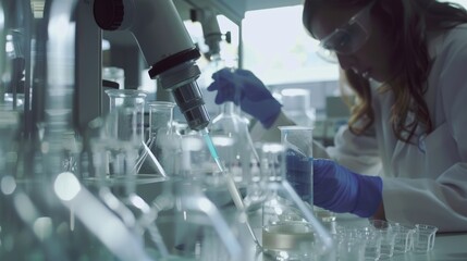 Poster - Scientists working with chemical formulas in a modern laboratory