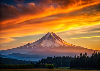 Wall Mural - Minimalist Mount Hood Sunset: Majestic Peak in Golden Hour Light