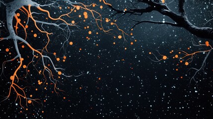 Poster - An abstract visualization of a blockchain network with nodes representing transactions and miners, showcasing the distributed and transparent nature of this technology.