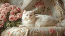 水彩画のバラと猫 無料画像 - Public Domain Pictures