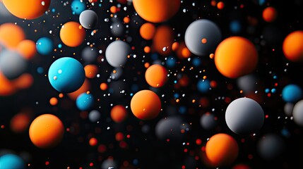 Poster - Abstract molecular clusters with glowing orange, blue, and gray spheres, forming a vibrant pattern against a black gradient.