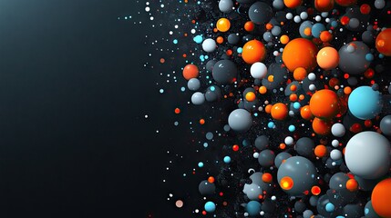 Poster - Abstract molecular clusters with glowing orange, blue, and gray spheres, forming a vibrant pattern against a black gradient.