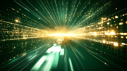 Leinwandbilder - Abstract Digital Data Stream Visualization Green Gold