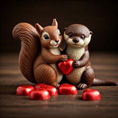 Wall Mural - toy squirrels with hearts