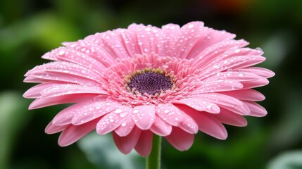 Poster - A close-up shot of a pink flower with clear water droplets on its petals, captured with soft lighting, giving the petals a fresh, dewy look